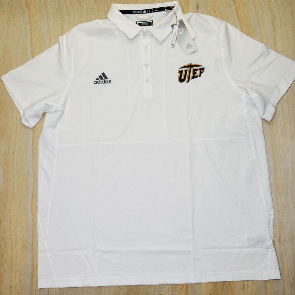 NEW UTEP Miners Adidas Mens STM Short Sleeve Polo Shirt White 2XL